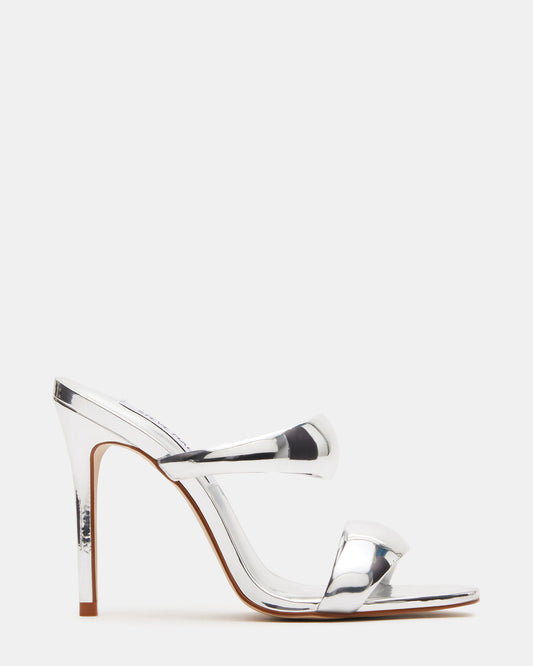 SATURN Silver Stiletto Mule Women's Heel Steve Madden SILVER