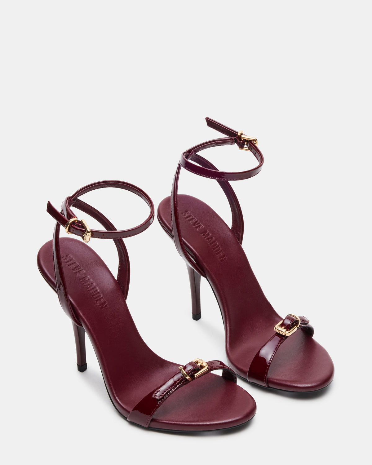 FOXX Burgundy Patent Strappy Stiletto Open-Toe Women's Heel Steve Madden BURGUNDY PATENT