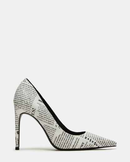 NOIR Newspaper Pointed-Toe Stiletto Pump Women's Heels Steve Madden BLACK/WHITE