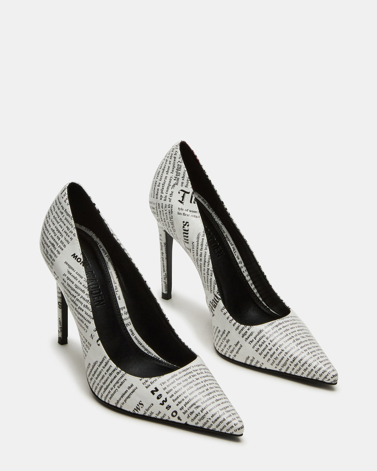 NOIR Newspaper Pointed-Toe Stiletto Pump Women's Heels Steve Madden BLACK/WHITE