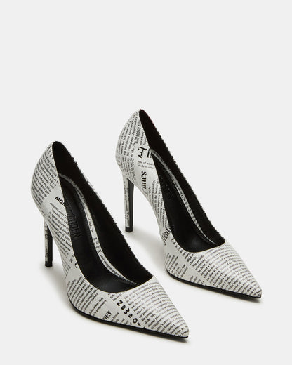 NOIR Newspaper Pointed-Toe Stiletto Pump Women's Heels Steve Madden BLACK/WHITE