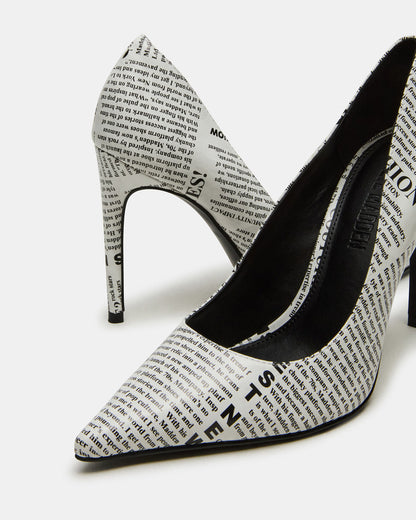 NOIR Newspaper Pointed-Toe Stiletto Pump Women's Heels Steve Madden BLACK/WHITE