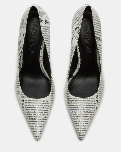 NOIR Newspaper Pointed-Toe Stiletto Pump Women's Heels Steve Madden BLACK/WHITE