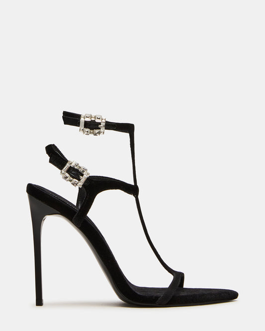 SALMA Black Multi Stiletto Strappy Open-Toe Ankle Strap Women's Heel