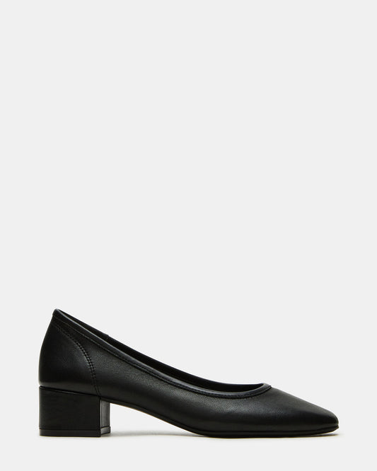 MOLLIE Black Leather Ballet Block Heels