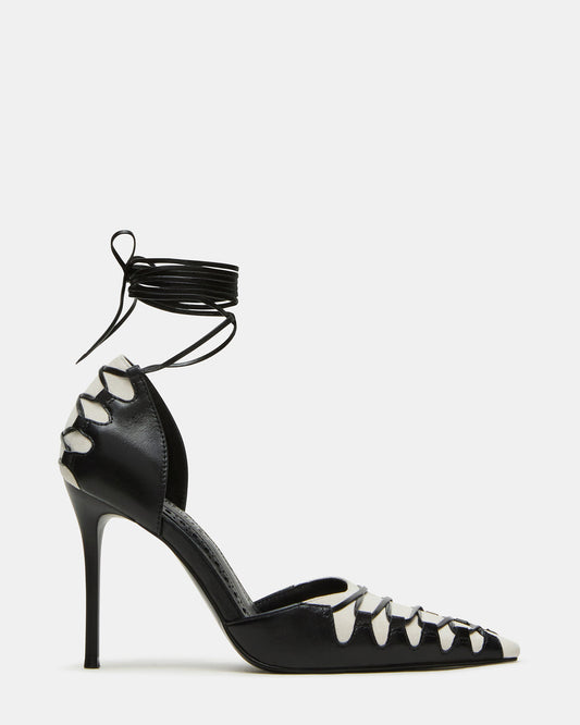 DANGER Black Multi Pointed-Toe Lace-Up Stiletto Pump Women's Heel