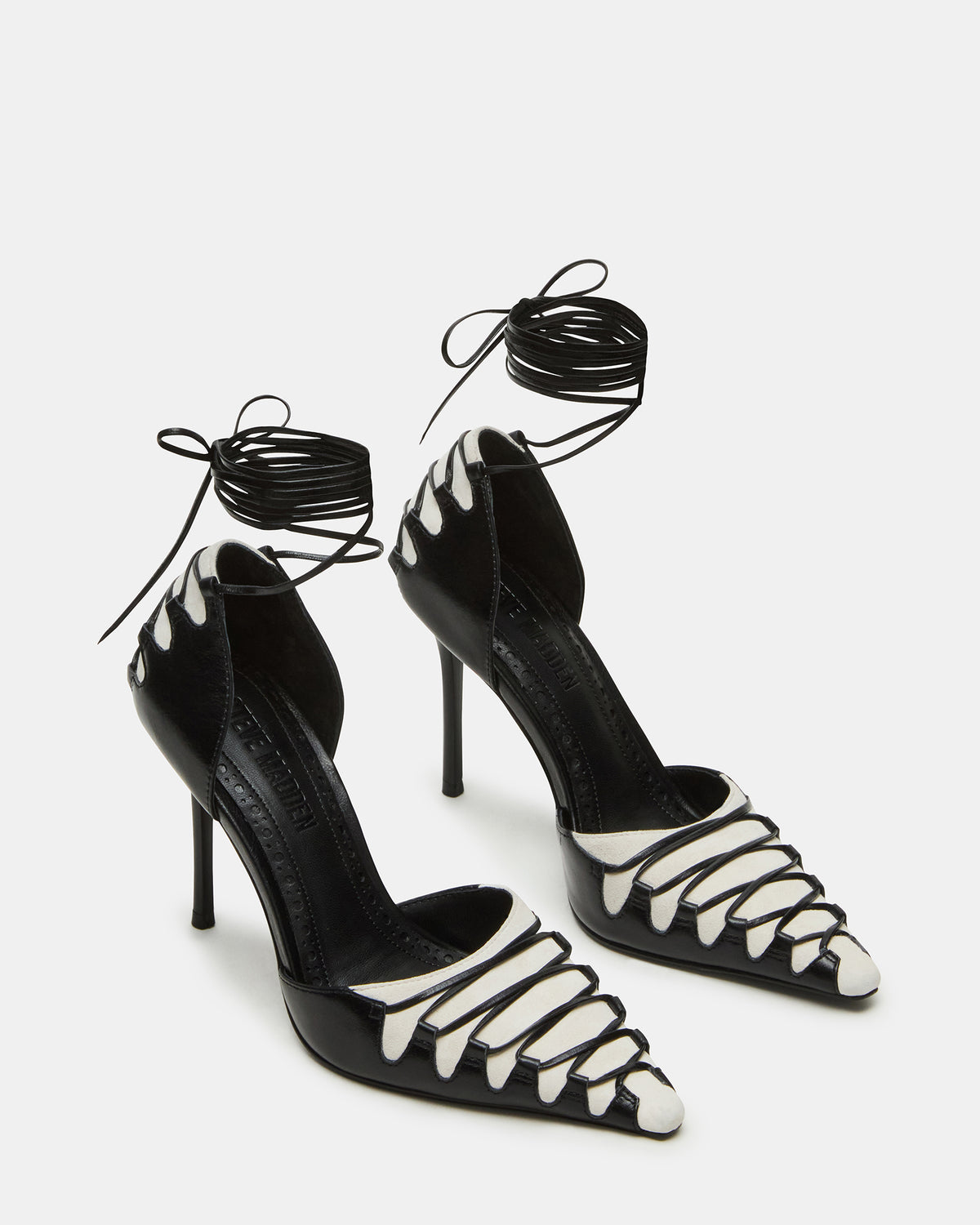 DANGER Black Multi Pointed-Toe Lace-Up Stiletto Pump Women's Heel Steve Madden BLACK MULTI