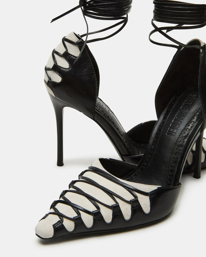 DANGER Black Multi Pointed-Toe Lace-Up Stiletto Pump Women's Heel Steve Madden BLACK MULTI