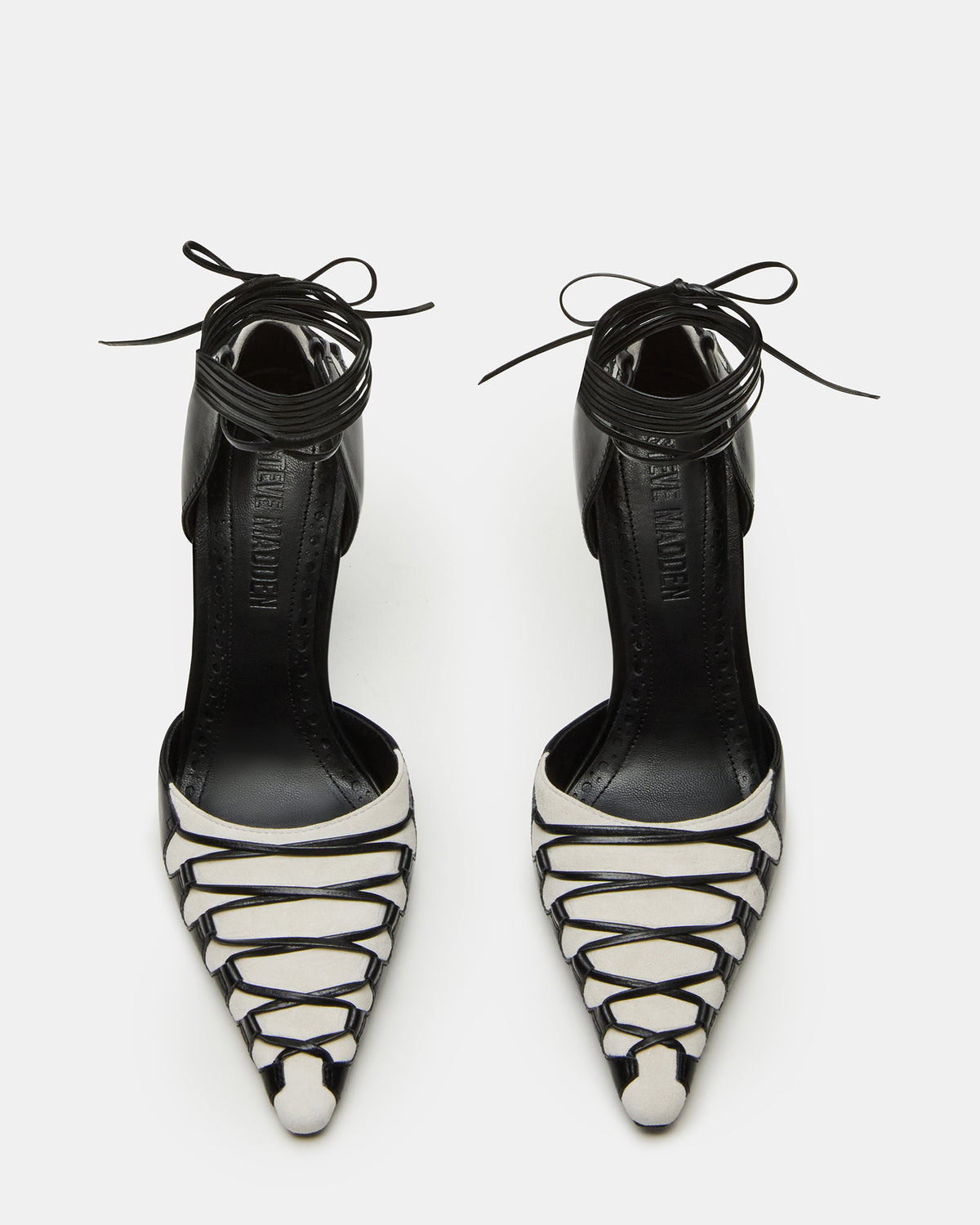 DANGER Black Multi Pointed-Toe Lace-Up Stiletto Pump Women's Heel Steve Madden BLACK MULTI