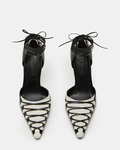 DANGER Black Multi Pointed-Toe Lace-Up Stiletto Pump Women's Heel Steve Madden BLACK MULTI