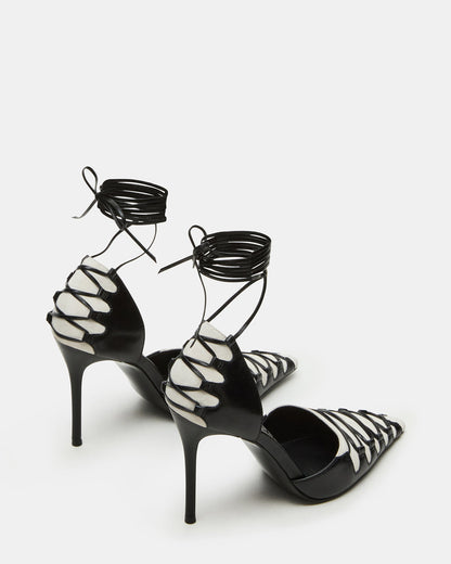 DANGER Black Multi Pointed-Toe Lace-Up Stiletto Pump Women's Heel Steve Madden BLACK MULTI