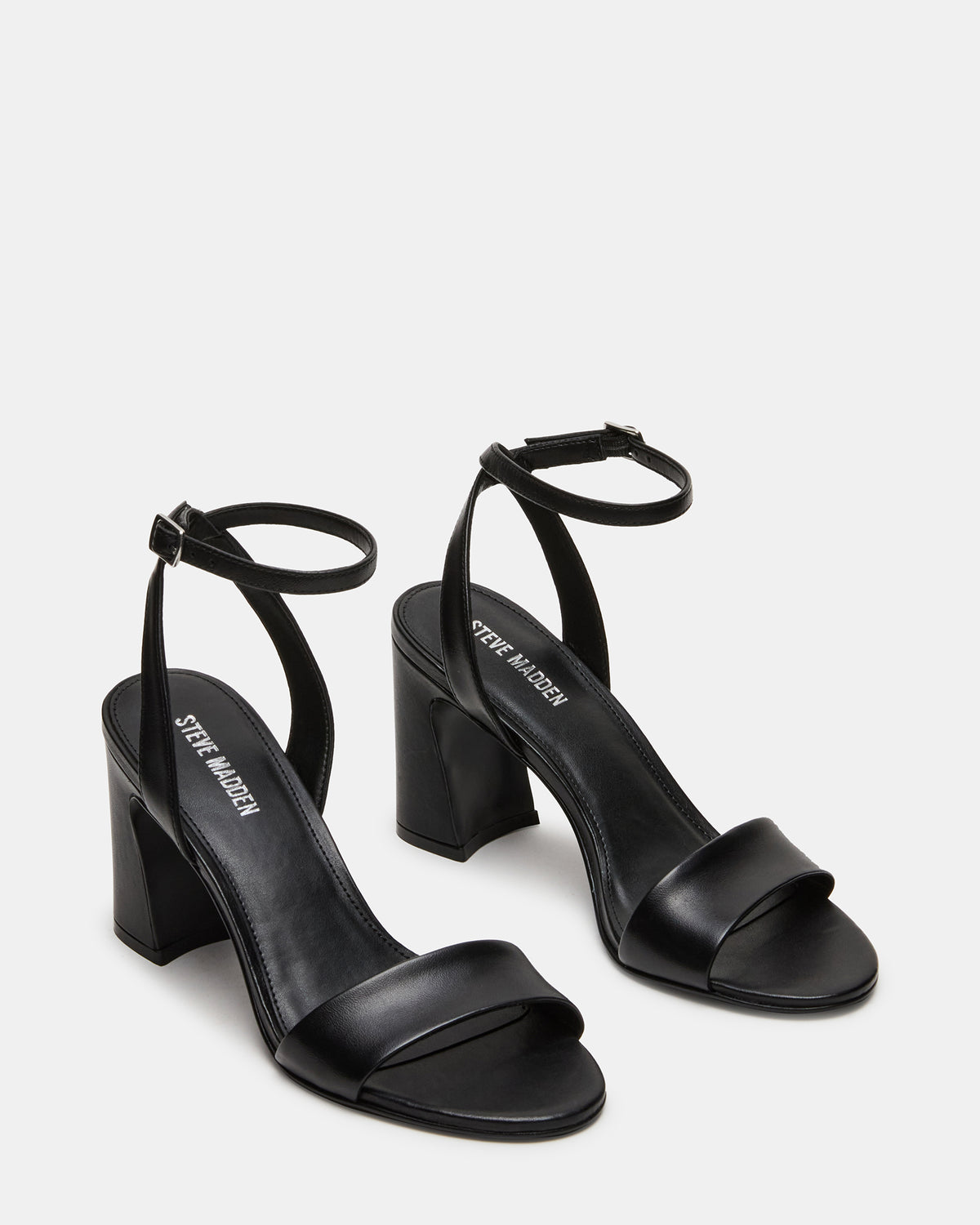 LARAH Black Leather Rounded Toe Block Heel Women's Heel Steve Madden BLACK LEATHER
