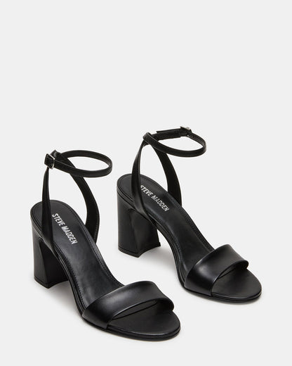 LARAH Black Leather Rounded Toe Block Heel Women's Heel Steve Madden BLACK LEATHER
