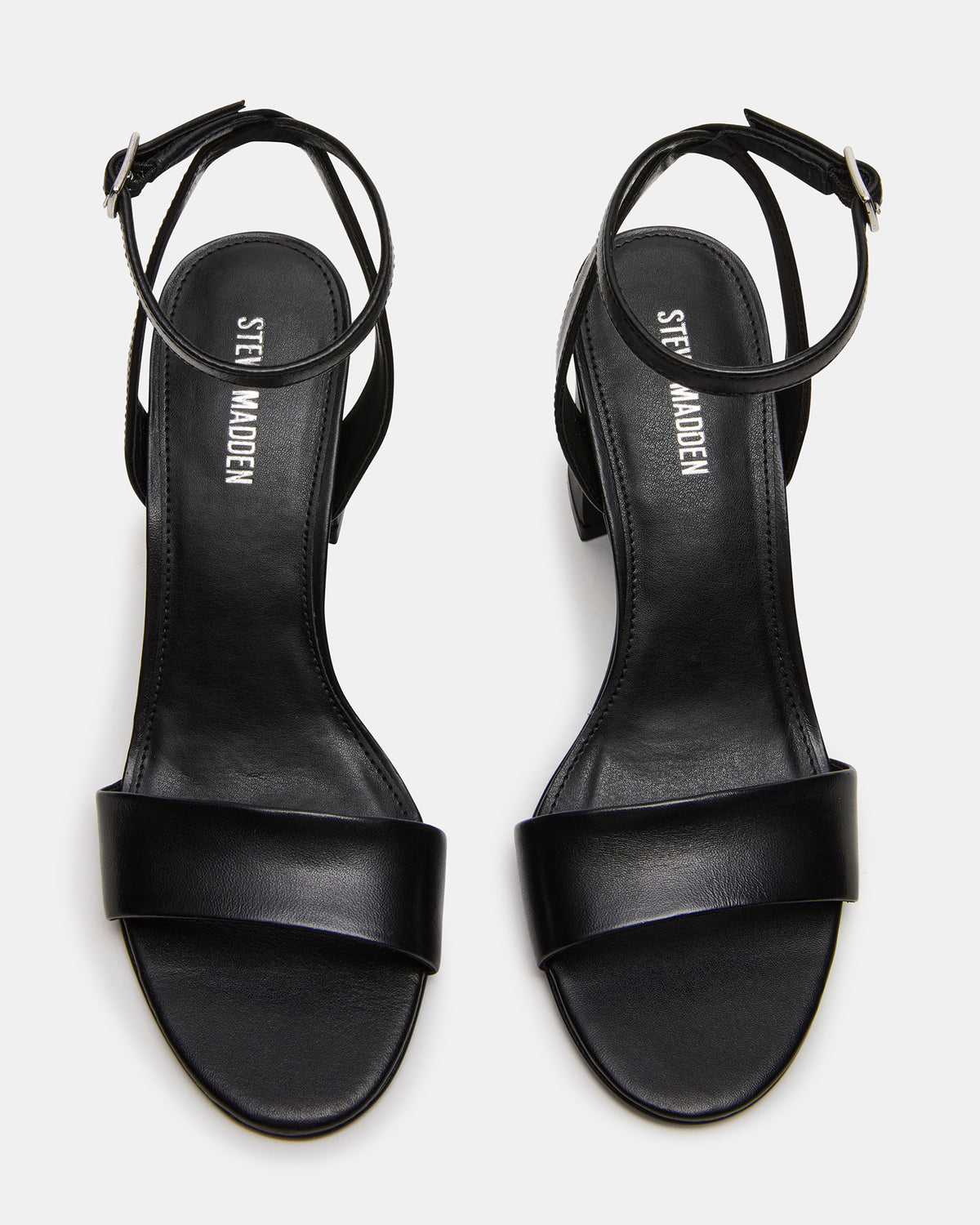 LARAH Black Leather Rounded Toe Block Heel Women's Heel Steve Madden BLACK LEATHER
