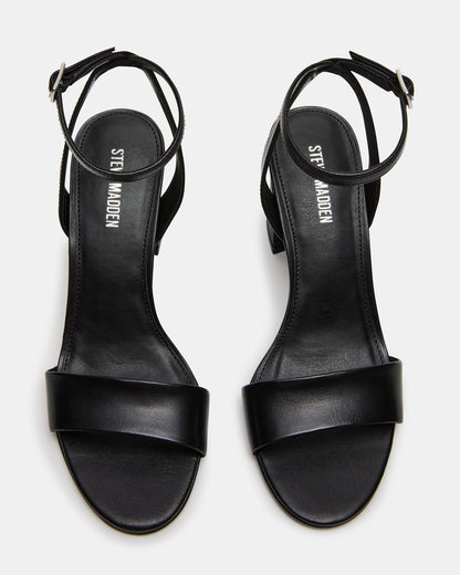 LARAH Black Leather Rounded Toe Block Heel Women's Heel Steve Madden BLACK LEATHER