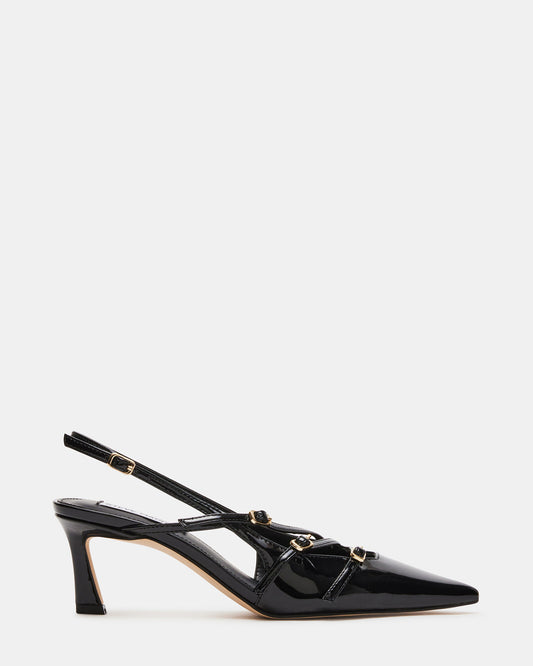 LIANA Black Patent Women's Slingback Pointed-Toe Low Heel