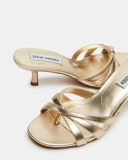 CARY Gold Leather Square-Toe Strappy Mule Women's Heel Steve Madden GOLD LEATHER