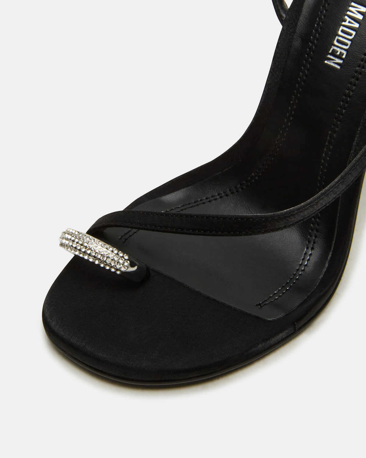 TIA Rhinestones Black Satin Open-Toe Stiletto Women's Heel Steve Madden BLACK SATIN