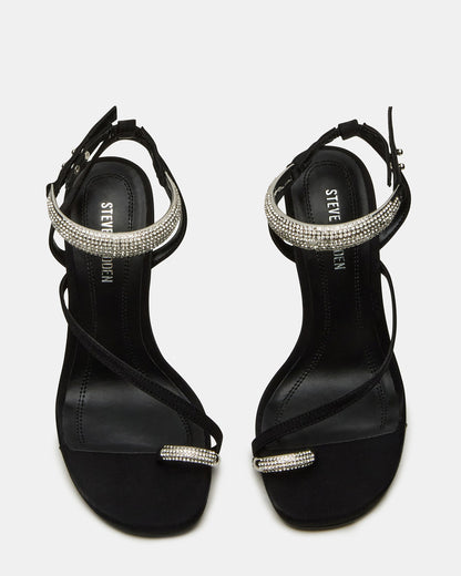 TIA Rhinestones Black Satin Open-Toe Stiletto Women's Heel Steve Madden BLACK SATIN