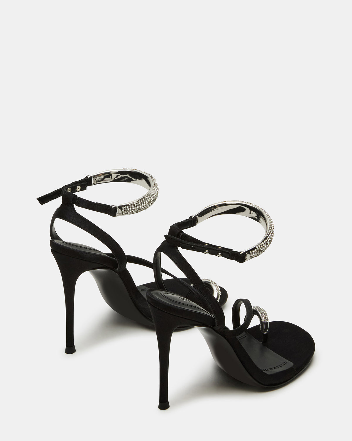 TIA Rhinestones Black Satin Open-Toe Stiletto Women's Heel Steve Madden BLACK SATIN