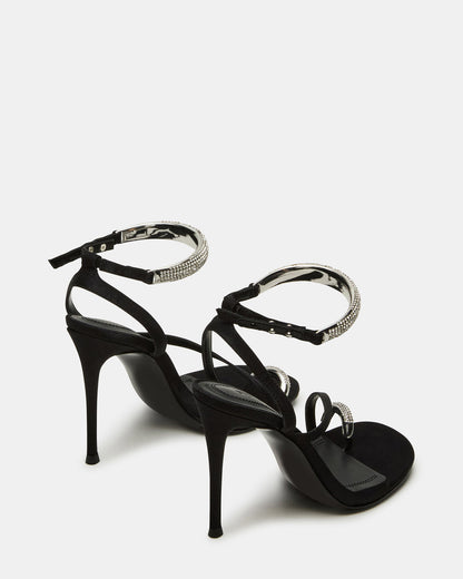 TIA Rhinestones Black Satin Open-Toe Stiletto Women's Heel Steve Madden BLACK SATIN
