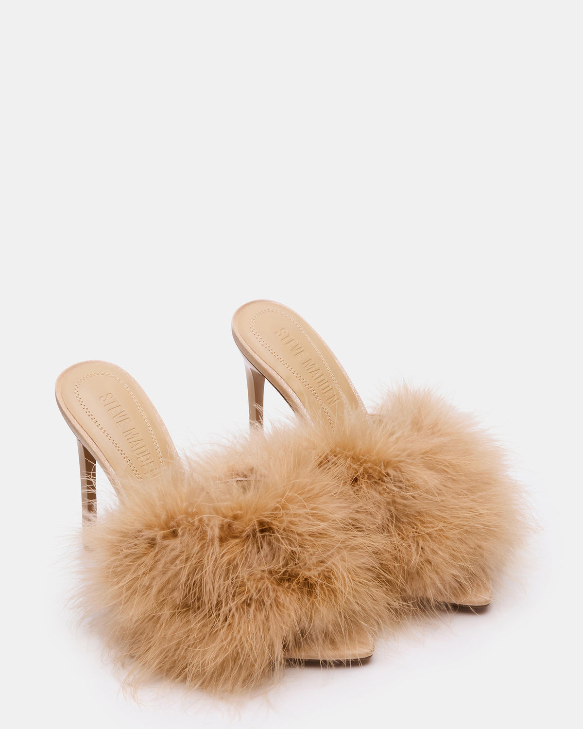 ASHBEY Tan Multi Pointed-Toe Feather Mule Stiletto Women's Heel Steve Madden TAN MULTI