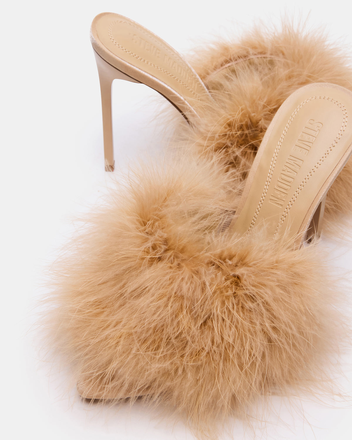 ASHBEY Tan Multi Pointed-Toe Feather Mule Stiletto Women's Heel Steve Madden TAN MULTI