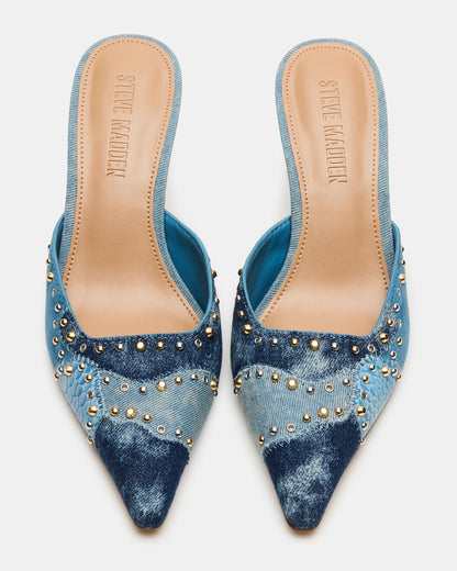 ALEXI Denim Multi Studs Pointed-Toe Mule Women's Heel Steve Madden DENIM MULTI