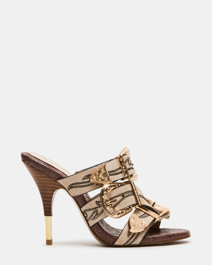 FARRA White Distressed Western-Inspired Stiletto Buckle Mule Women's Heel Steve Madden WHITE DISTRESSED