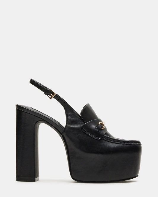 QUINN Black Leather Platform Slingback Heel | Women's Heels Steve Madden BLACK LEATHER