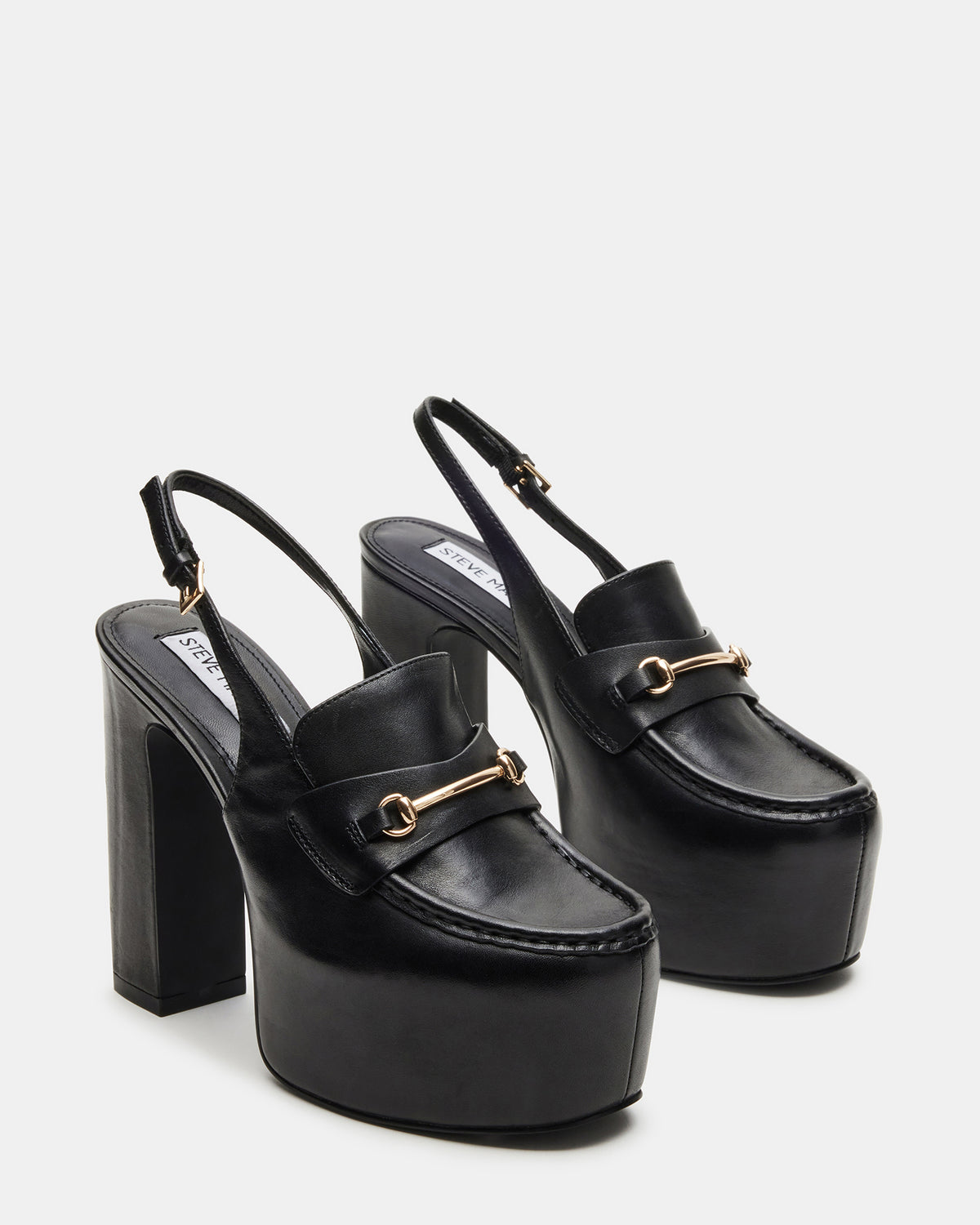QUINN Black Leather Platform Slingback Heel | Women's Heels Steve Madden BLACK LEATHER