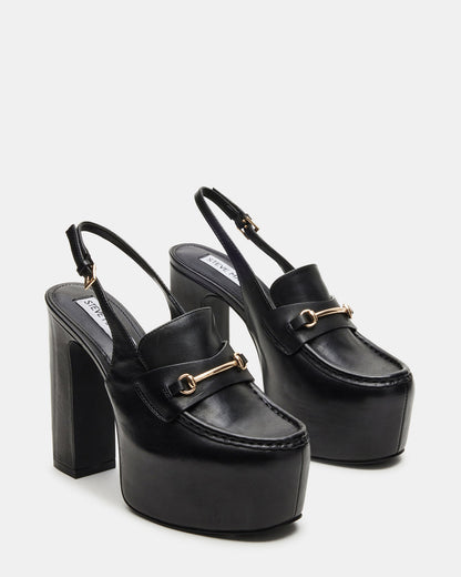 QUINN Black Leather Platform Slingback Heel | Women's Heels Steve Madden BLACK LEATHER