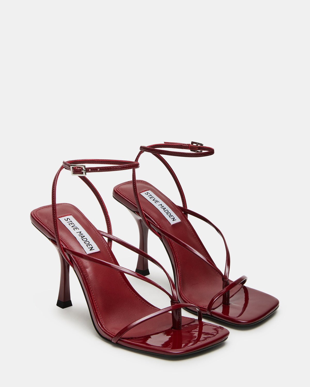 ANNIE Wine Women's Strappy Square Toe Heel Steve Madden WINE PATENT
