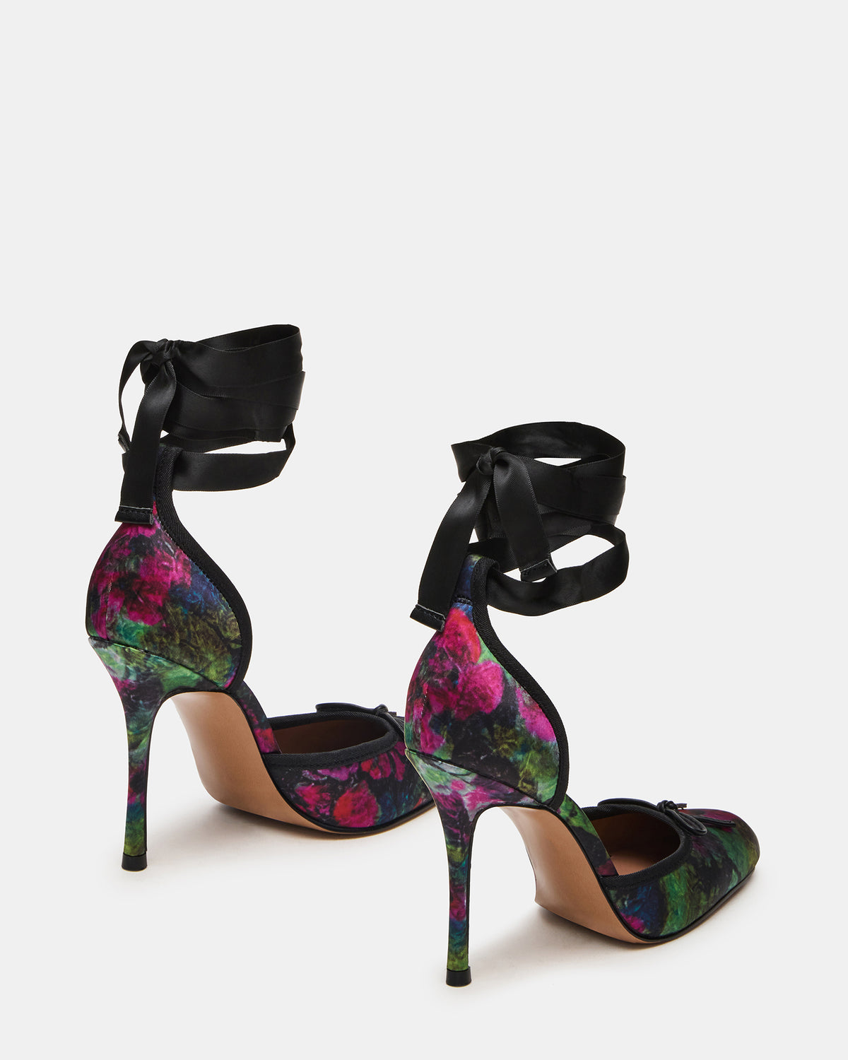 LARINA Floral Satin Square-Toe Stiletto Pump Lace-Up Women's Heel Steve Madden FLORAL SATIN
