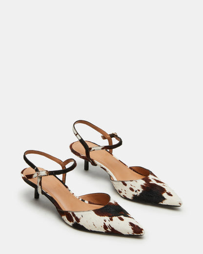 ADELAIDE Brown Cow Print Women's Pointed-Toe Kitten Heel Steve Madden BROWN MULTI