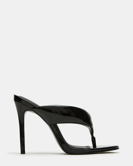 SABINE Black Patent Thong Mule Women's Heel