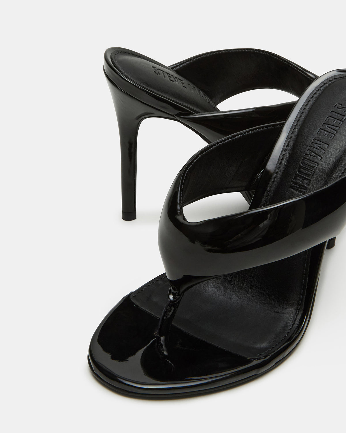 SABINE Black Patent Thong Mule Women's Heel Steve Madden BLACK PATENT