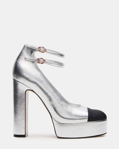 PEYTON Silver Leather Block Heel Platform Women's Heel Steve Madden SILVER LEATHER