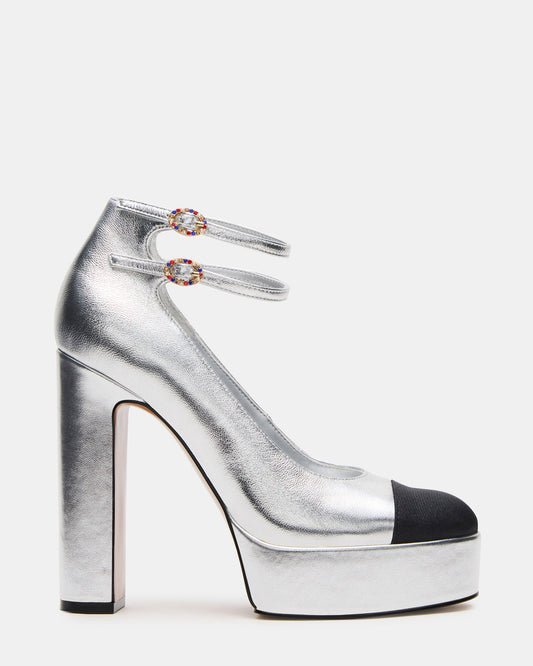 PEYTON Silver Leather Block Heel Platform Women's Heel Steve Madden SILVER LEATHER