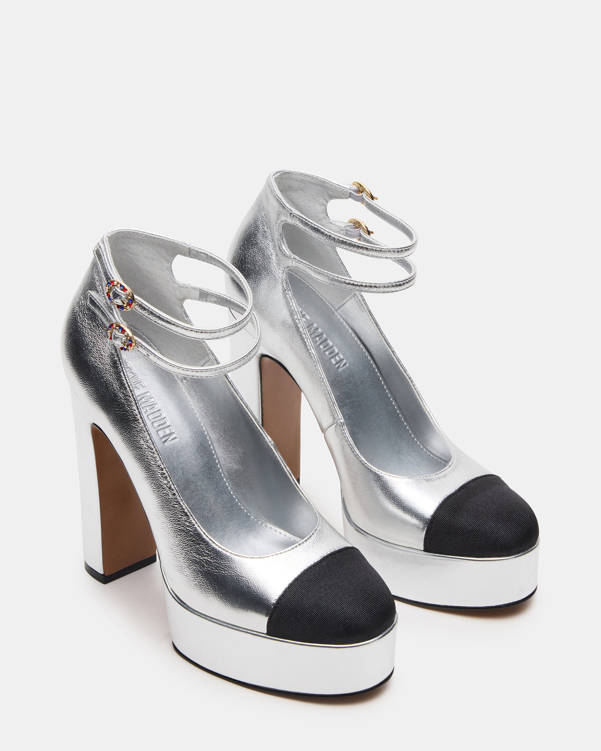 PEYTON Silver Leather Block Heel Platform Women's Heel Steve Madden SILVER LEATHER