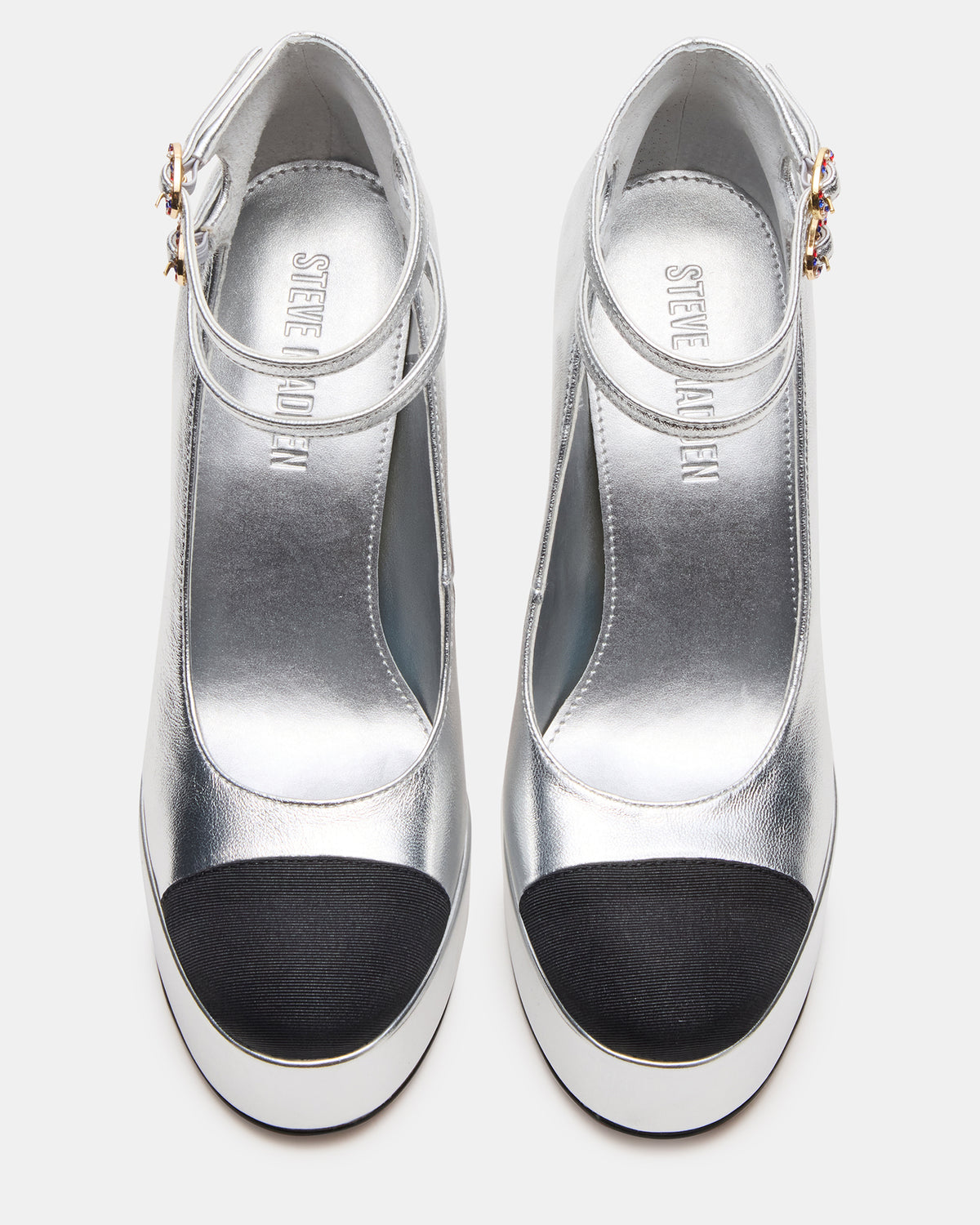 PEYTON Silver Leather Block Heel Platform Women's Heel Steve Madden SILVER LEATHER