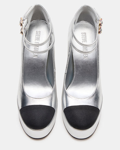 PEYTON Silver Leather Block Heel Platform Women's Heel Steve Madden SILVER LEATHER