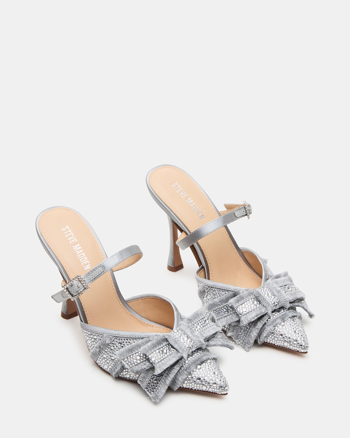 BAYLIN Grey Satin Rhinestones Bow Pointed-Toe Stiletto Women's Heel Steve Madden GREY SATIN
