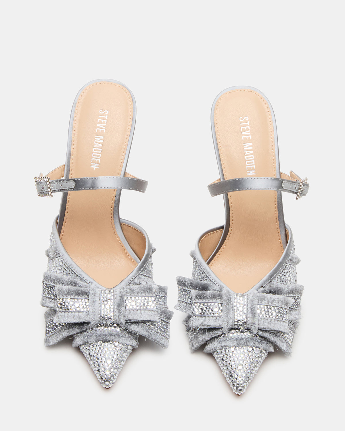 BAYLIN Grey Satin Rhinestones Bow Pointed-Toe Stiletto Women's Heel Steve Madden GREY SATIN