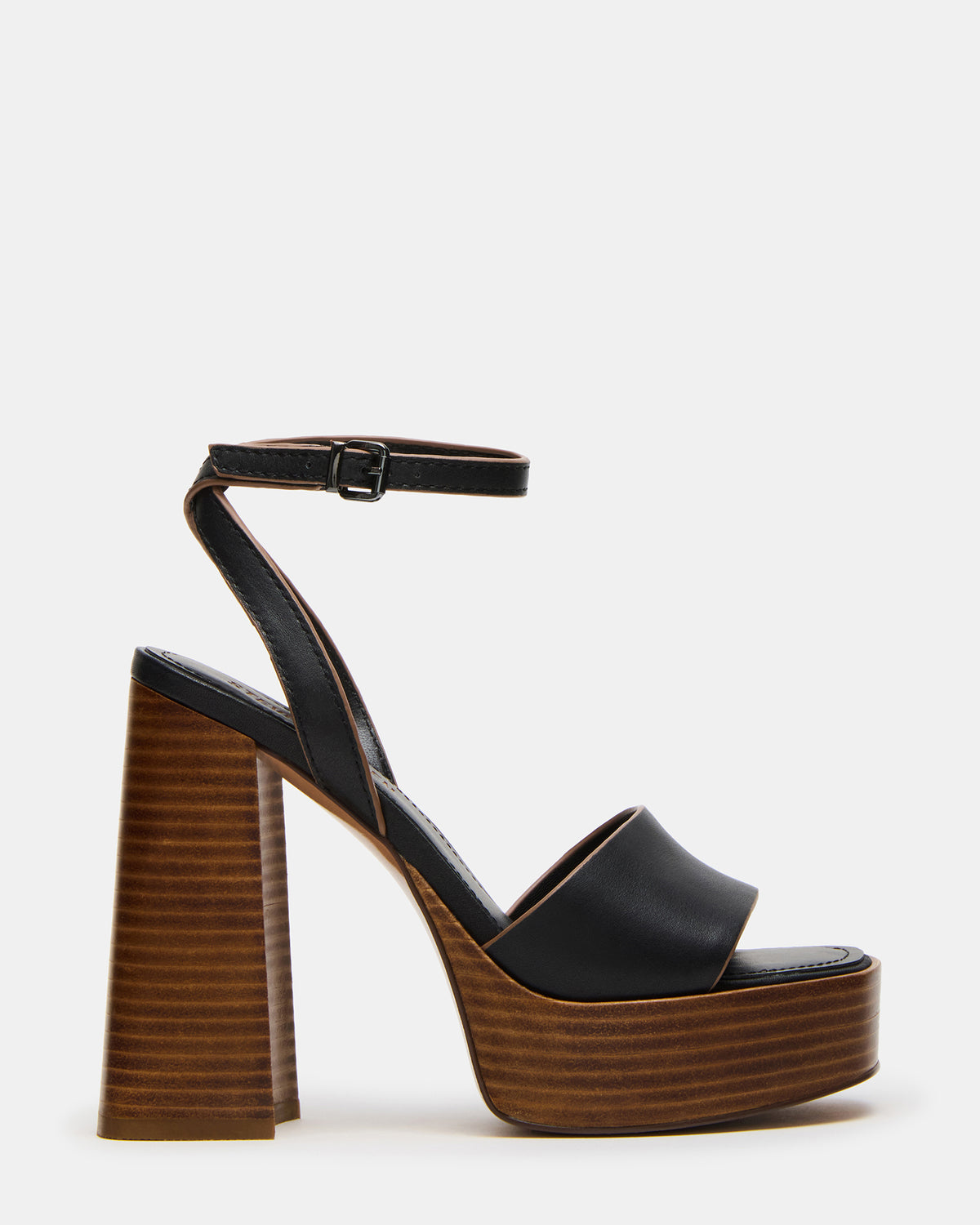 FLORIA Black Leather Women's Platform Square-Toe Block Heel Steve Madden BLACK LEATHER