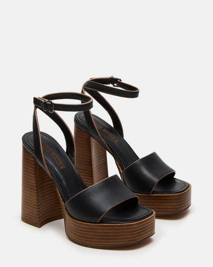 FLORIA Black Leather Women's Platform Square-Toe Block Heel Steve Madden BLACK LEATHER