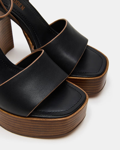 FLORIA Black Leather Women's Platform Square-Toe Block Heel Steve Madden BLACK LEATHER