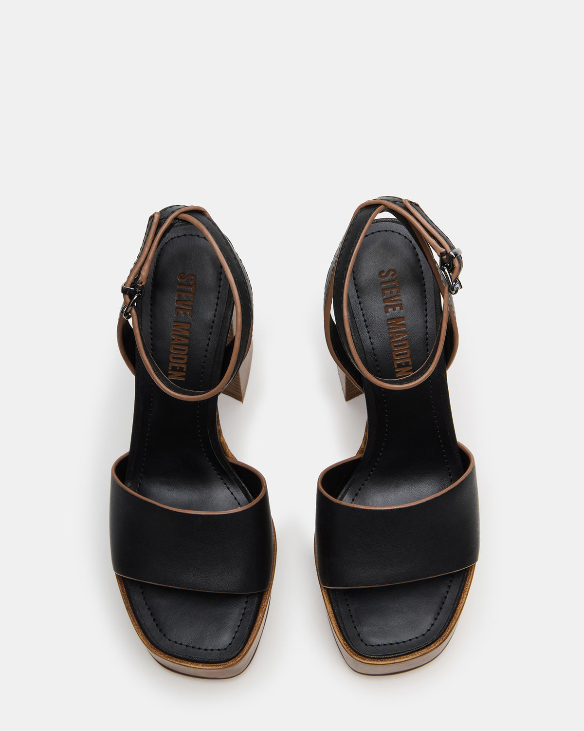FLORIA Black Leather Women's Platform Square-Toe Block Heel Steve Madden BLACK LEATHER