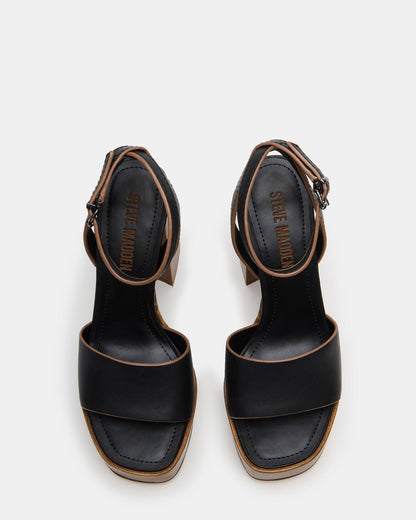 FLORIA Black Leather Women's Platform Square-Toe Block Heel Steve Madden BLACK LEATHER