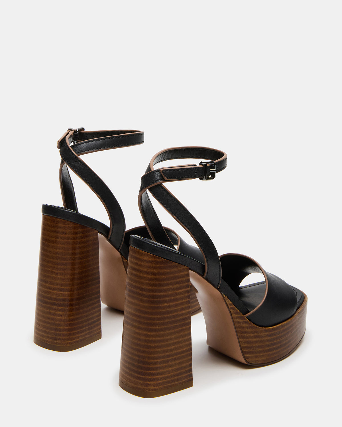 FLORIA Black Leather Women's Platform Square-Toe Block Heel Steve Madden BLACK LEATHER